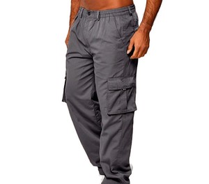 Men <b>Cargo</b> <b>Pants</b> Midweight Polyester/Cotton Elastic Waist Multiple Pockets Casual <b>Work</b> <b>Pants</b> Tan Color Breathable Canvas Fabric - Product Image 4