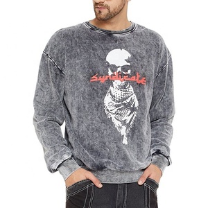 2024 Vintage lavage à l'acide pull de haute qualité 100% coton sweats à col rond pour hommes Logo personnalisé motif solide pour l'automne - Product Image 1