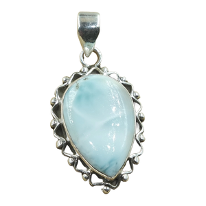 จี้ลาริมาร์ธรรมชาติ เงินแท้ 925 ทำมือ รูปทรงหยดน้ำ เครื่องประดับดีไซน์โบโฮ ของขวัญสำหรับผู้หญิง หินจากมหาสมุทร - Product Image 1