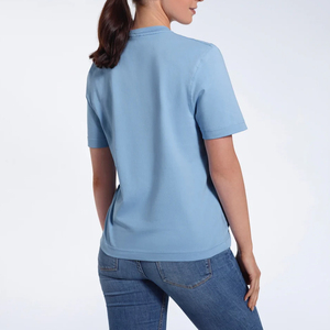 T-shirt pour femme en coton 100% bleu clair, col rond, coupe classique, manches courtes, style décontracté, toutes saisons, respirant, tricot jersey - Product Image 2