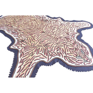 Alfombra Artesanal Tibetana con Detalles de Piel de Tigre, en Tonos Rosa Beige y Blanco, Borde Festoneado, Pelo Corto, Decoración Ecléctica para el Hogar - Product Image 4