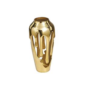 Jarrón de Metal Dorado Estilo Nórdico Creativo, Escultura Artística Hueca, Florero para Decoración Contemporánea de Sala de Estar u Oficina - Product Image 1