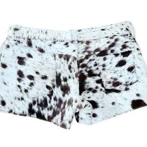 Pantalones cortos de cuero genuino con estampado de vaca para mujer, estilo western, moda urbana - Product Image 6