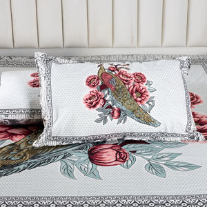 Parure de lit classique en coton imprimé fleurs et paons, pour lit double, avec 2 taies d'oreiller, style hôtelier et domestique, prix de gros - Product Image 4