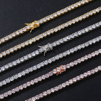 Collier chaîne tennis hip-hop en laiton plaqué or 18 carats et argent, serti de zircons et diamants, pour hommes et femmes