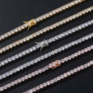wholesale hip hop jewelry <b>iced</b> <b>out</b> 18k gold silver plated brass zircon diamond tennis <b>chain</b> necklace for men women - Product Image 3