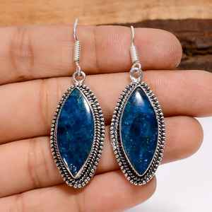 Pendientes de Apatita Azul Neón Natural con Plata, Estilo Vintage, Plata de Ley 925, Joyería Bohemia Hecha a Mano, Regalo para Ella - Product Image 1