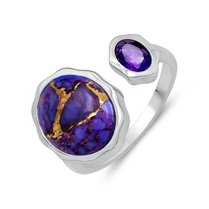 925 Sterling Silver Silver Plated Turquoise and Amethyst Bypass Open <b>Ring</b> for Women Classic Gift Gemstone <b>Rings</b> - Product Image 1