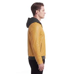 Sweat à capuche 100% cuir véritable pour homme, fermeture éclair intégrale, manches longues, poches latérales zippées, coupe ajustée - Product Image 3