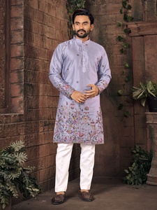 Men's Embroidered <b>Silk</b> Traditional Straight <b>Kurta</b> for Party Wedding Diwali - Product Image 5