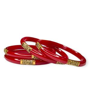 Juego de Brazaletes Minimalistas de Acrílico Rojo al por Mayor con Borde de Perlas Blancas y Baño de Oro, Modernos para Bodas y Fiestas, Precio al por Mayor - Product Image 3