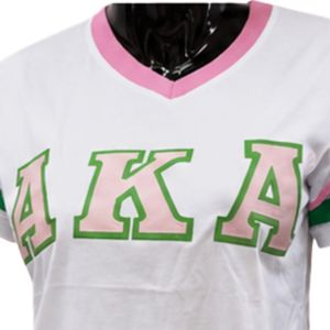 Chemise à col en V pour femme, rayée, manches décontractées, motif lettres brodées, vêtement de mode, style sportif, blanc, vert, rose - Product Image 6