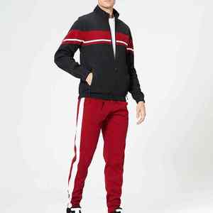 Ensemble de survêtement unisexe noir et rouge 2 en 1 léger à manches longues, col montant, pantalon de jogging sportif, couleur unie, respirant, en polyester, pour l'hiver - Product Image 3