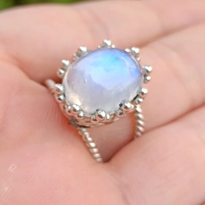 Rainbow Moonstone <b>Ring</b> 925 Sterling <b>Silver</b> Handmade Statement Promise <b>Ring</b> for Women <b>Boho</b> Oval June Birthstone Jewelry - Product Image 2