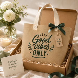Sac fourre-tout en jute Good Vibes Only, couleur naturelle, poignée en coton, ouverture supérieure, style bohème, hauteur 35 cm, plage, voyage, usage quotidien - Product Image 6