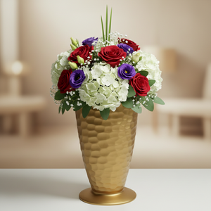 Luxury Hammered Gold Metal <b>Flower</b> Vase Elegant Honeycomb Texture Handcrafted Modern Home Decor Table Centerpiece <b>Single</b> Unit - Product Image 1