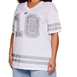 Customized Women’s Rhinestones American Football Jersey Street fashion Y2k Sparkly Polyester Shirt American Football Jersey OEM - Product Image 3