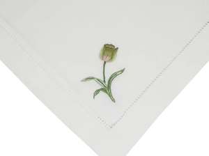 Serviettes en tissu personnalisées en gros, broderie fleur de tulipe, serviettes de table en coton avec ourlet festonné, durables pour la maison, les mariages et les événements - Product Image 3