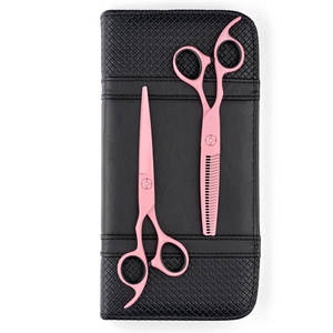 Tijeras profesionales para adelgazar el cabello, color rosa, para zurdos, hechas de acero inoxidable de alta calidad, con dientes afilados, para peluquería y salón de belleza. - Product Image 5