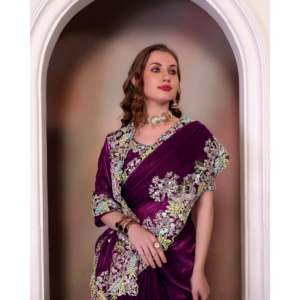Sari de Fiesta de Diseñador con Bordado, Vestidos Elegantes - Product Image 6