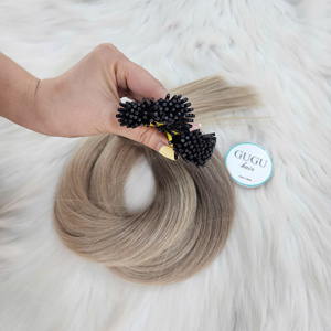 Extensions de cheveux humains GUGU I-Tip, ombré brun à blond, fusionnement sans couture, aspect naturel, cheveux vierges. - Product Image 4