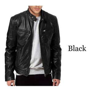 Men's Wholesale Breathable Eco-Friendly PU <b>Leather</b> <b>Jacket</b> with <b>Long</b> Sleeves Stand Collar Canvas Fabric OEM <b>jacket</b> for men - Product Image 2