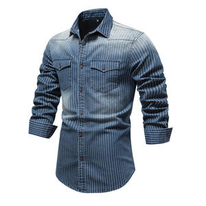 เสื้อเชิ้ตลำลองแขนยาวลายทางสำหรับผู้ชาย ปกคอพับ แขนยาว ผ้าฝ้าย 100% สำหรับใส่ในฤดูใบไม้ร่วง - Product Image 2