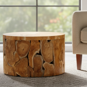 Table basse ARTERRA Premium pour salon, en teck naturel texturé, fabriquée à la main, avec plateau en racine de teck rustique - Product Image 3