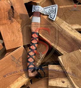 Tomahawks en acier au carbone de 4 3/4 pouces, fabriqués à la main par Steel Craft International, avec manche en bois d'acacia naturel, forgés, outil de camping, garantie 1 an - Product Image 2