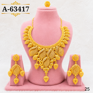 Ensemble collier et boucles d'oreilles en alliage de laiton plaqué or avec zircon, design floral ethnique pour femmes, bijoux de mariage A-63417 - Product Image 1