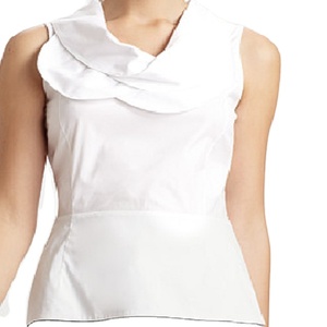 Noeud papillon col en V dames chemisier sans manches antistatique haut blanc avec bas de taille unique et naturel grande taille - Product Image 4