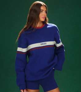 Oneten Apparels Women Blue Color Block Crew Neck Sweatshirt and Shorts <b>Set</b> - Product Image 4