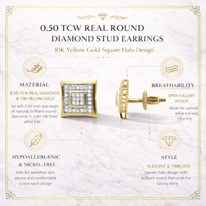 ต่างหูเพชรแท้ทรงกลม 0.50 TCW |   ทองคำ 10K ดีไซน์ทรงสี่เหลี่ยมแบบวงแหวน ของขวัญเครื่องประดับชั้นดีสำหรับผู้หญิง หรูหราเปล่งประกาย - Product Image 5