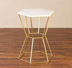 Modern Hexagonal Marble Top <b>Console</b> <b>Table</b> with <b>Gold</b> Metal Frame Living Room Accent Furniture - Product Image 1