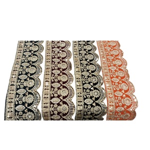 High Quality Designer Handmade Net Lace Ribbons Embroidered <b>Sequins</b> Garter Dress Use Wholesale Price India Export Decoration - Product Image 1