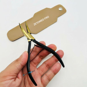 Custom Logo Leather Pouch with Black Gold Flat Curved Hair <b>Extension</b> Pliers Micro-<b>Beads</b> Stainless Steel Hair <b>Extension</b> Tools - Product Image 5