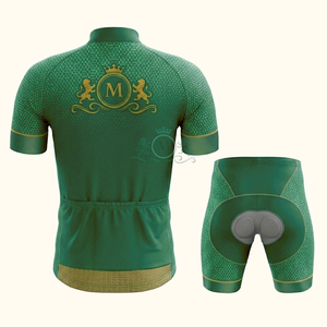 Ensemble de maillot de cyclisme pour homme, vert, logo doré imprimé, polyester respirant, kit de vélo de route, design personnalisé pour adulte - Product Image 2