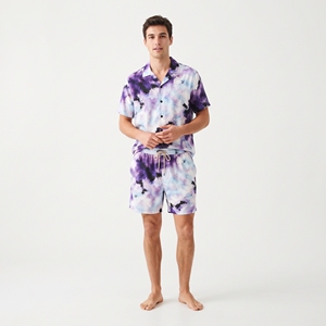 <b>Men's</b> Sublimation Button Up Shirt Shorts <b>Set</b> <b>Tie</b> Dye Printed Short Sleeve Casual Beach Summer Loungewear Outfit - Product Image 1