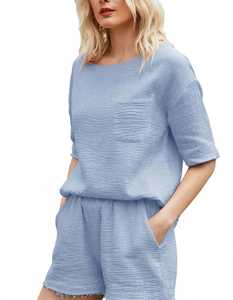 Ensemble de vêtements de sport décontractés pour femmes, trois pièces, haut sans manches à capuche ample, short à taille élastique, hiver, 100% coton - Product Image 2