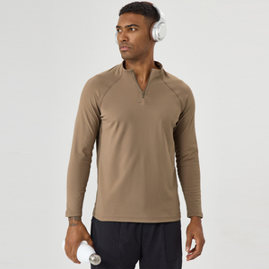 Men's Quarter Zip Long Sleeve Turtleneck Sport Shirt 100% Cotton Solid Color Breathable Quick Dry Knitted Regular Fit Winter - Product Image 1