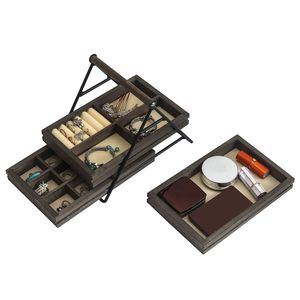 Vassoio Portagioie a Tre Livelli con Finitura Noce, Facile Organizzazione e Accesso, Struttura in Metallo con Maniglia - Product Image 3