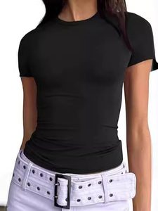 Ropa Casual, Camiseta Corta de Color Liso, Ligera, Camiseta para Mujer, Fabricante Mayorista, Mejor Calidad, Elegante - Product Image 1