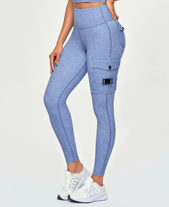Lightweight High Waist Solid Blue Yoga <b>Leggings</b> With Pockets Full Length Four-Way Stretch Seamless Pants Cheap Price 180 g - Product Image 2