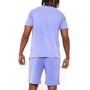 Ensemble T-shirt col rond noir pour homme avec short à carreaux et poche, en mélange respirant polyester/coton, tenue décontractée d'été - Product Image 4