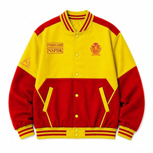 เสื้อแจ็คเก็ตวาร์ซิตี้ NSPDK สีแดงและเหลือง แบบตัวอักษรกรีก ปักลายสไตล์วิทยาลัย สำหรับผู้หญิง - Product Image 1
