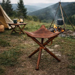 Taburete de caza plegable de cuero al por mayor, taburete de camping con trípode, proveedor OEM, logotipo personalizado, muebles de calidad de exportación en venta - Product Image 3