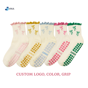 Cute Anti-Slip Yoga <b>Socks</b> Bow Design <b>Custom</b> Wholesale Girls Women Bulk Cotton Home Use Non-Slip Heart <b>Grip</b> Multi Color - Product Image 5