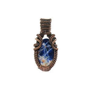 Wholesale Sodalite Oval Gemstone Pendant Oxidised Copper Plated Wire Wrapped Boho Statement Pendant Jewelry - Product Image 1