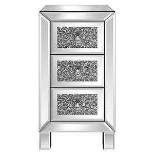 Comodino Moderno Contemporaneo con Superficie a Specchio e 3 Cassetti Diamantati - Product Image 1