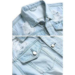 High Quality Men's Casual <b>Denim</b> <b>Jacket</b> 100% Cotton Solid Color Stand Collar Coated Pocket Light Woven Fabric for Spring Style - Product Image 3